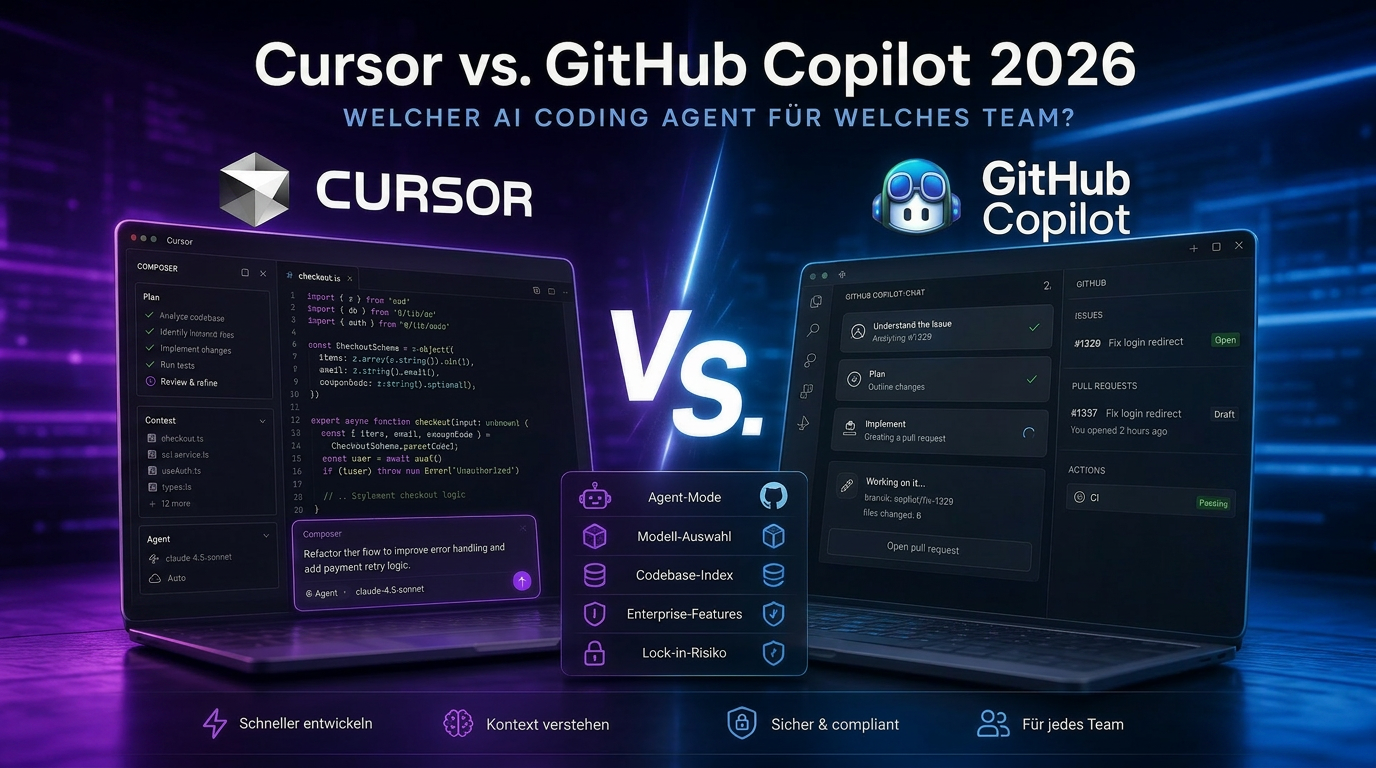 Cursor vs. GitHub Copilot 2026: Welcher AI Coding Agent für welches Team?